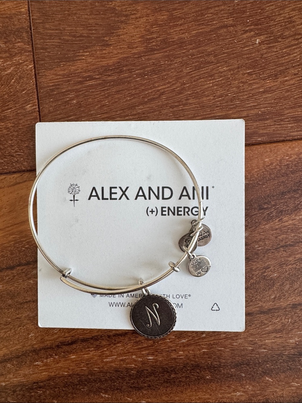 Alex and Ani Silver Initial N Expandable Bangle Bracelet